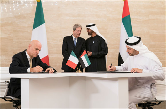 Agreement signed in the presence of His Highness Sheikh Mohammed Bin Zayed Al Nahyan, and Italian Prime Minister, Paolo Gentiloni