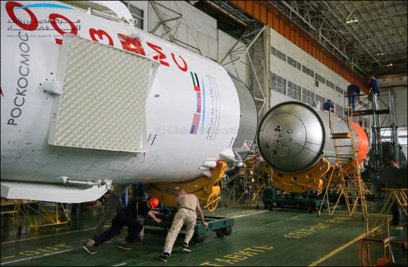 Soyuz FG rocket boasts with UAE flag and Mohammed bin Rashid Space Center logo in preparation for September 25 mission