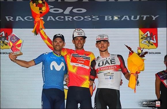 UAE Team Emirates' Alessandro Covi on the Podium  At the Tour of Sicily