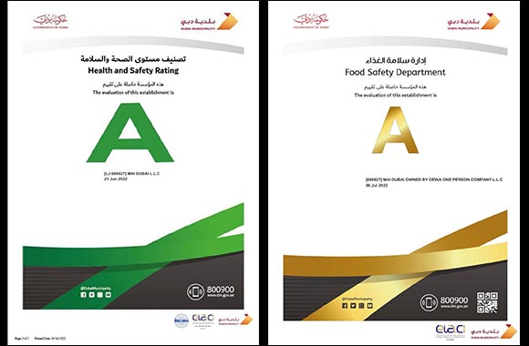 Mai Dubai receives two Grade A certifications from Dubai Municipality