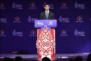 HE Dr Thani Al Zeyoudi, Minister of State for Trade, delivers UAE Speech at the B20 Summit in Indone ...