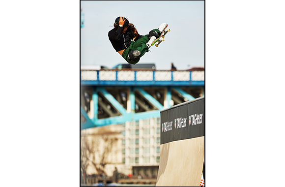 Tag Heuer Ambassador And Skateboarding World Champion Sky Brown Soars Above Tower Bridge On Custom Floating Half-Pipe