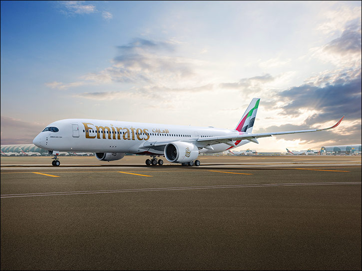Emirates A350 makes its debut at the 2025 Paris Airshow