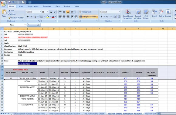 Global Innovations Travel Technology Alert: Excel Tariff  - viewing data in one go