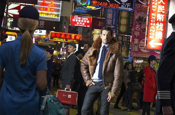 Supermodel David Gandy dons vintage 1920s pilot outfit as catwalk stars help British Airways celebrate 80 years of flying to Hong Kong with VIP gala