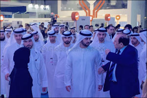 His Highness Sheikh Maktoum Bin Mohammed Bin Rashid Al Maktoum and His Highness Shaikh Mansour Bin Mohammad Bin Rashid Al Maktoum visit du on Day 1 of GITEX 2016