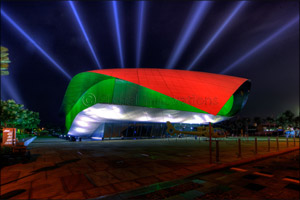 Etihad Museum displays the UAE flag using 3D lighting