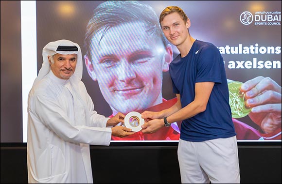 Badminton Champion Axelsen Celebrates his Tokyo Olympic Gold in Dubai Sports Council