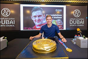 Badminton Champion Axelsen Celebrates his Tokyo Olympic Gold in Dubai Sports Council