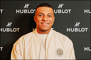 Kylian mbappé launches the big bang e uefa euro 2024tm official watch in Geneva.