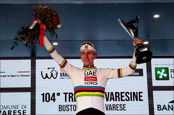 Tadej Pogačar solos to victory at Tre Valli Varesine