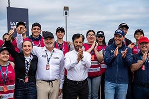 Paraguayan President Santiago Peña and FIA President Mohammed Ben Sulayem celebrate the start of a new era  of rallying in Encarnación