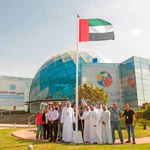 Global Village Raises the UAE Flag Besides Its Head Office