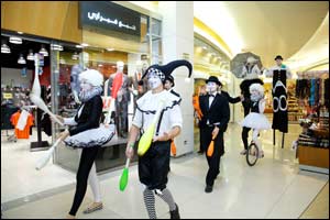 Black and white themed Art of Circus sprinkles colors of joy at Reef Mall