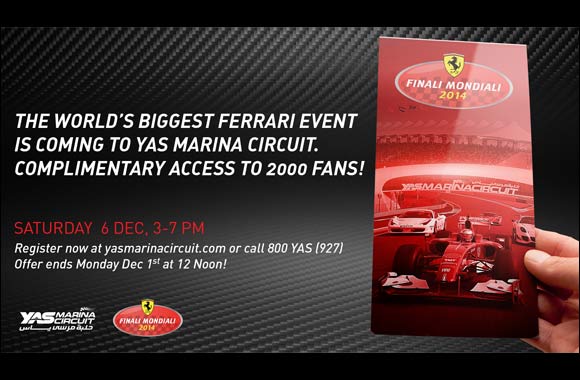 Yas Marina Circuit offers complimentary invitations to Middle East's first ever Ferrari Finali Mondiali